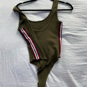 Army Green Red Stripped Body Suit